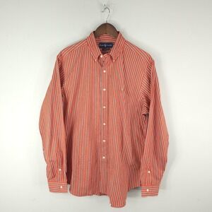 Ralph Lauren Shirt Mens Large Orange Stripe Classic Fit Button Down Cotton